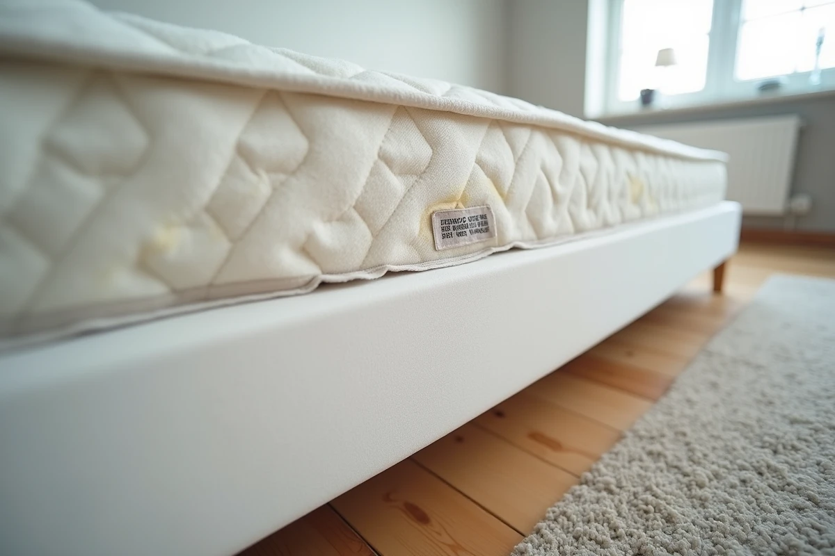 Gros plan sur les défauts de fabrication d'un matelas bon marché à éviter