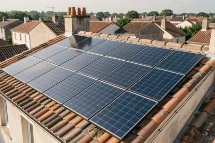 Kit solaire 3 kW installé sur un toit en tuiles avec 12 panneaux monocristallins dans un quartier résidentiel français