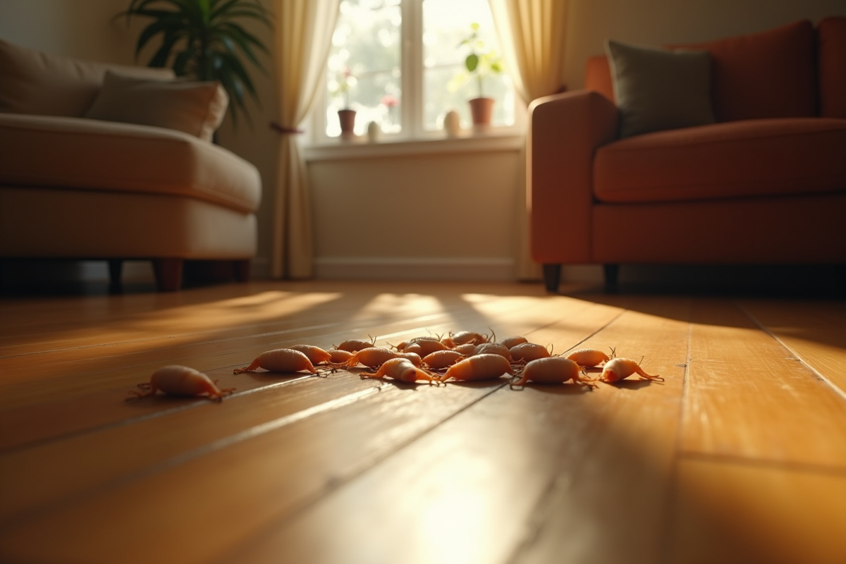 Coin de salon avec des asticots sur le sol en bois en lumière naturelle