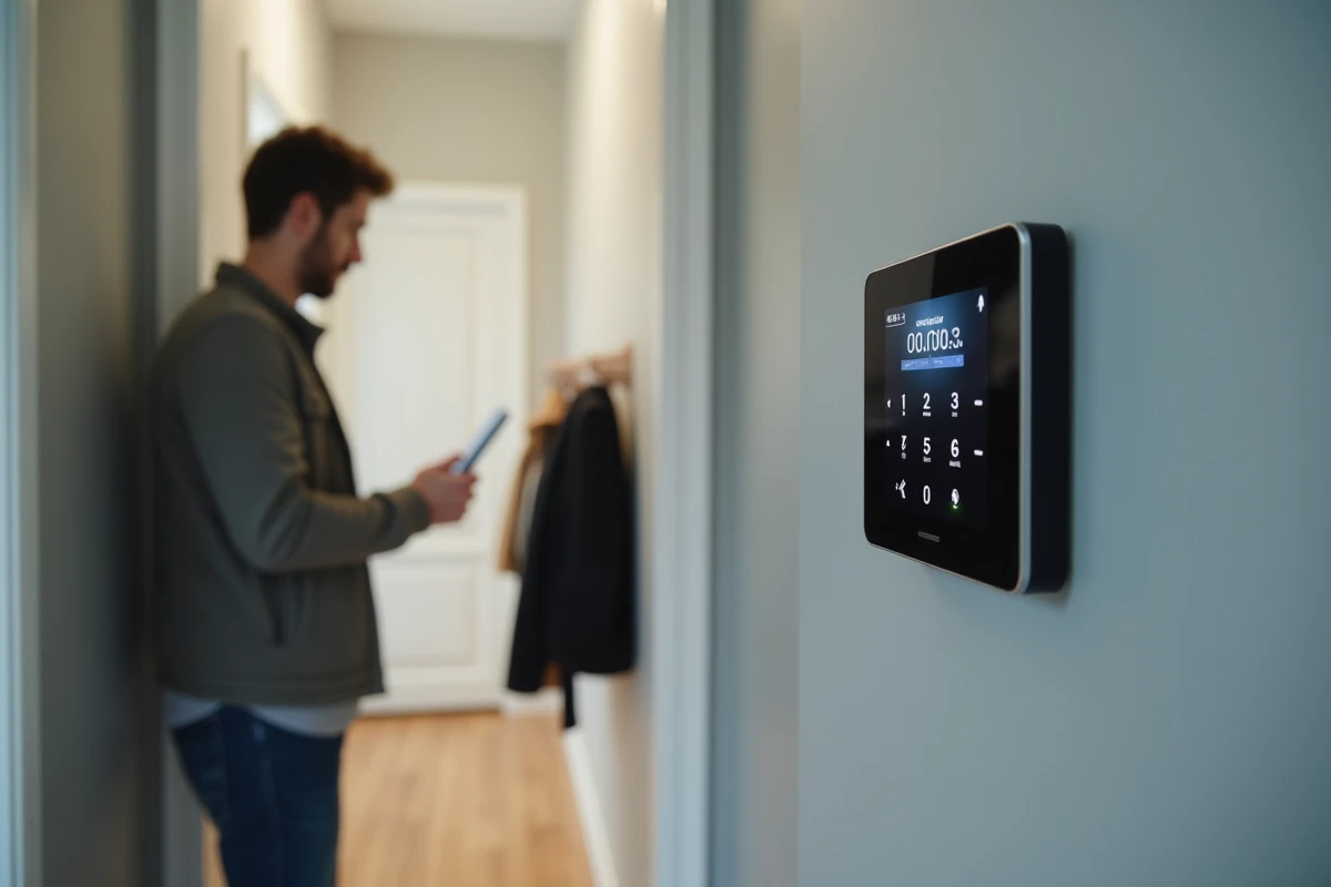 Panneau de contrôle d'alarme connectée à domicile et gestion des données personnelles via application mobile