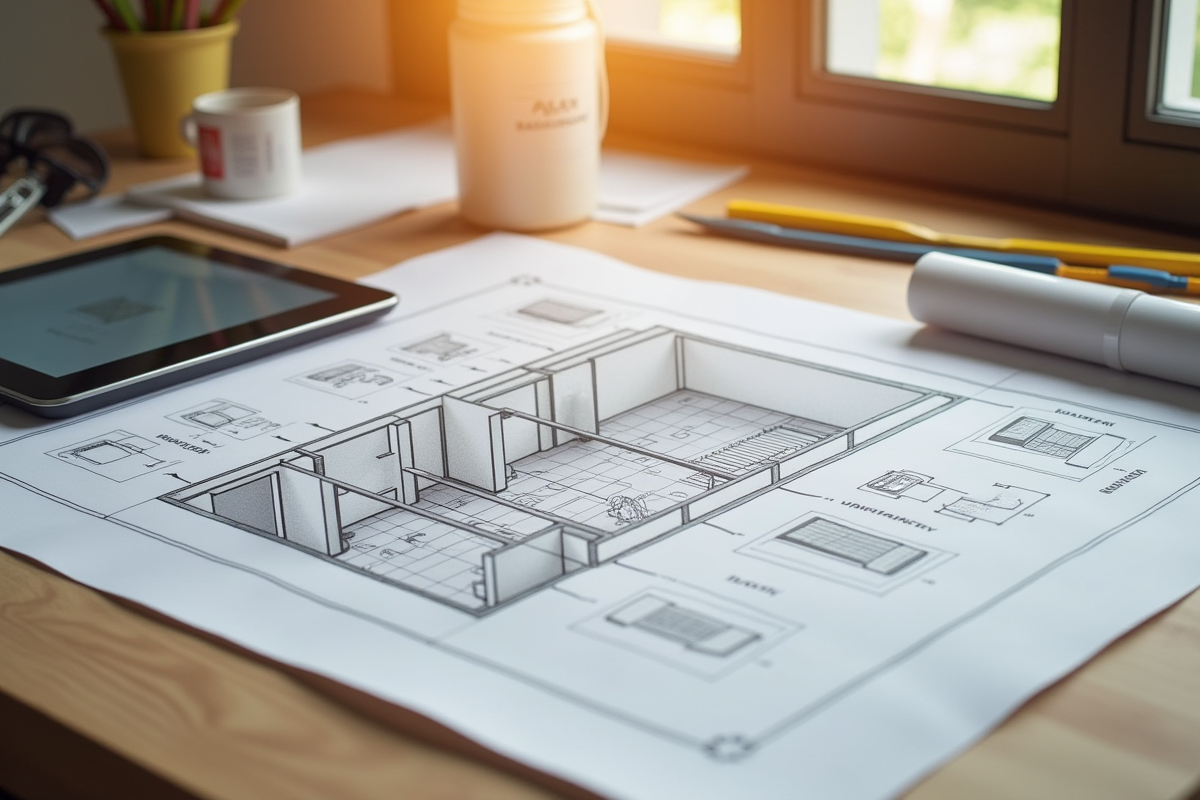 Plan de maison avec outils et tablette pour l