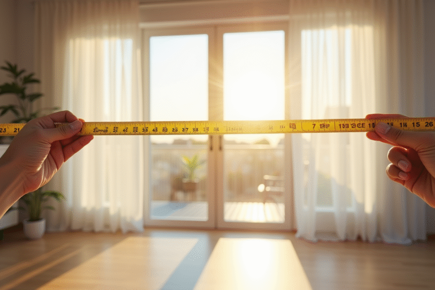 Salon lumineux avec grande fenetre de 120 cm et ruban de mesure